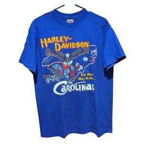 Harley Davidson 1987 Blue Single Stitch T-Shirt  Biker The Carolinas Large Vtg